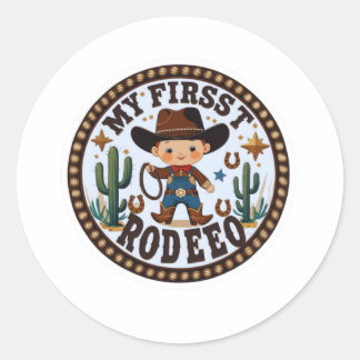Min första Rodeo Baby Sticker - Cute Cowboy Baby R Runt Klistermärke