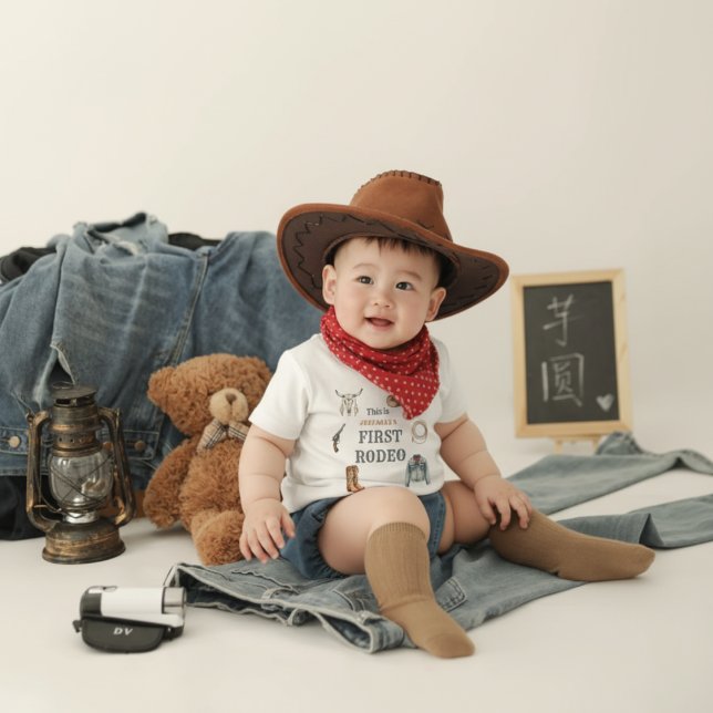 Min första rodeo cowboy 1-årsdag blå baby t shirt (Skapare uppladdad)