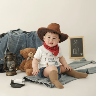 Min Första Rodeo Cowboy 1-årsdag Blå Bebis T Shirt