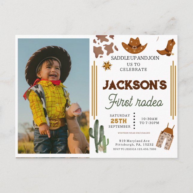Min Första Rodeo Cowboy foto 1-årsdag Vykort (Framsida)