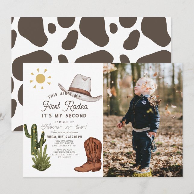 Min första Rodeo Cowboy-foto på andra födelsedagen Inbjudningar (Fram/baksida)