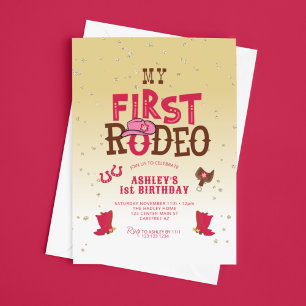 Min Första Rodeo Cowgirl Gul 1-års Födelsedag Inbjudningar