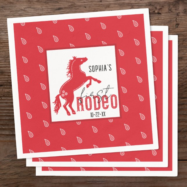 Min första rodeo-födelsedag Napkins - Westerna Cow Pappersservett (Red 1st Rodeo Birthday Napkins)