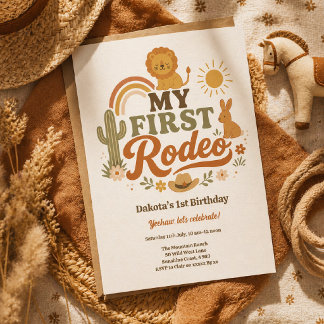 Min Första Rodeo Födelsedagsinbjudan 1-års Födelse Inbjudningar