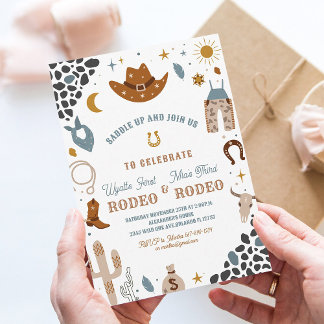 Min första Rodeo-gemensamma Cowboy Southwest Birth Inbjudningar