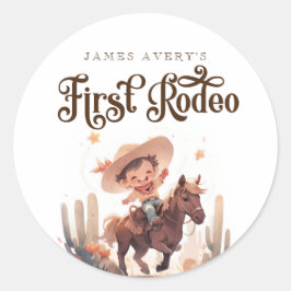 Min första Rodeo Vilda western Cowboy Birthday Runt Klistermärke