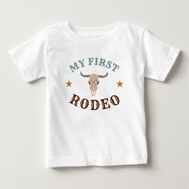 Min Första Rodeo Western Cowboy 1-årsdag Blå T Shirt (Framsida)
