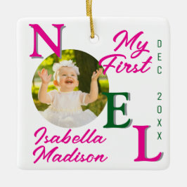 Min första Rosa i jul Flicka, fotopaté Julgransprydnad Keramik