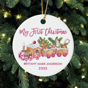 Min första Rosa i jul Gingertea Tåg Baby Julgransprydnad Keramik