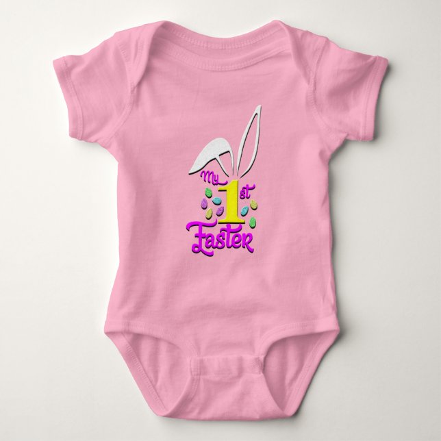 Min första Rosa i Påsk Flicka Bodykostym - Påsk T Shirt (Framsida)