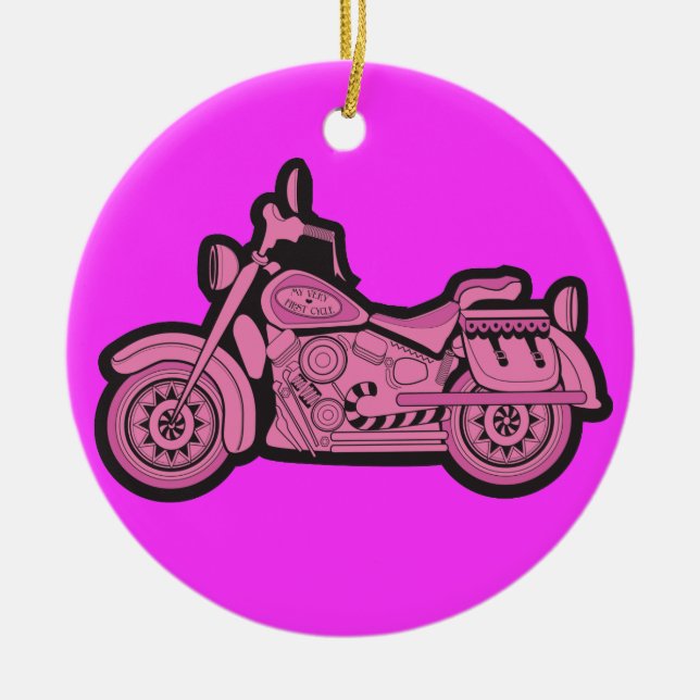 Min första rosa motorcykel julgransprydnad keramik (Framsidan)