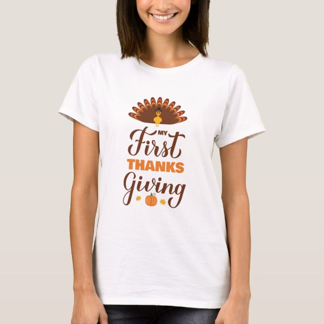 Min första Thanksgiving. Baby 1:a Thanksgivingen T Shirt (Framsida)