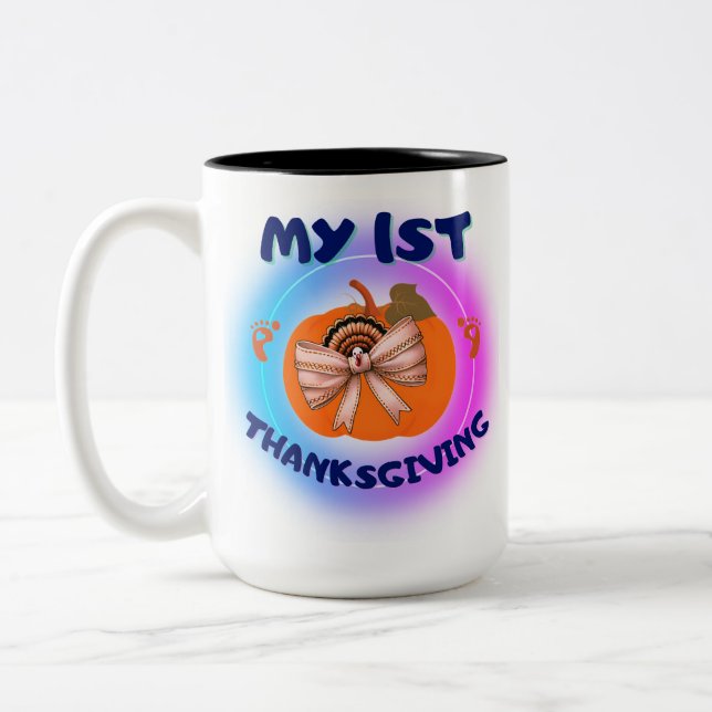 Min första Thanksgiving - Coquette-kalkon på Baysi Två-Tonad Mugg (Vänster)