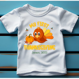 Min första Thanksgiving Namn, vit Baby Bodykostym T Shirt