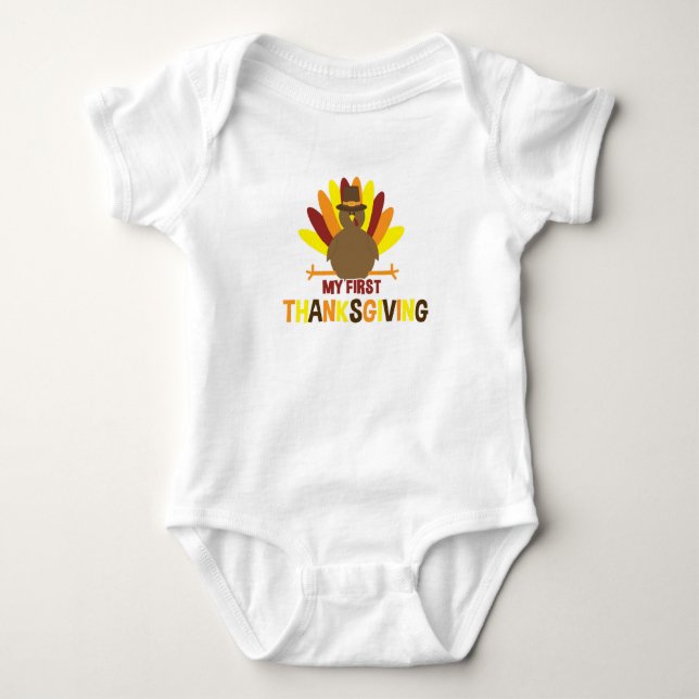 Min första Thanksgiving Turkiet Spädbarnsdräkt Cre Tröja (Framsida)