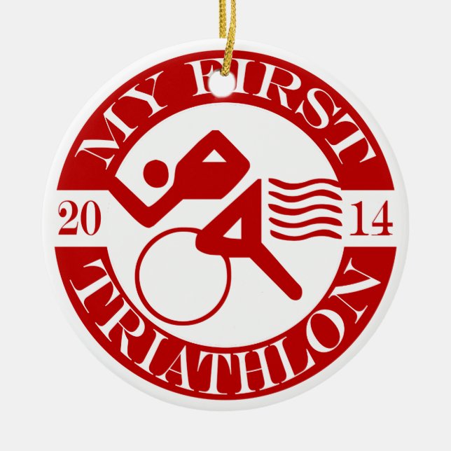 Min första Triathlonprydnad - 2014 Julgransprydnad Keramik (Framsidan)
