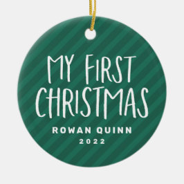 Min första vackra grönt utplånade baby-foto julgransprydnad keramik
