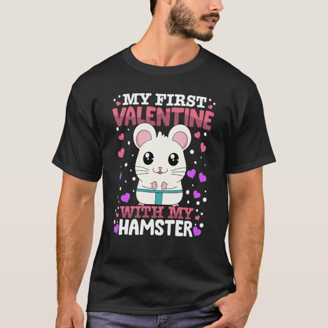 Min första Valentine med min hamster Animal Heart  T Shirt (Framsida)