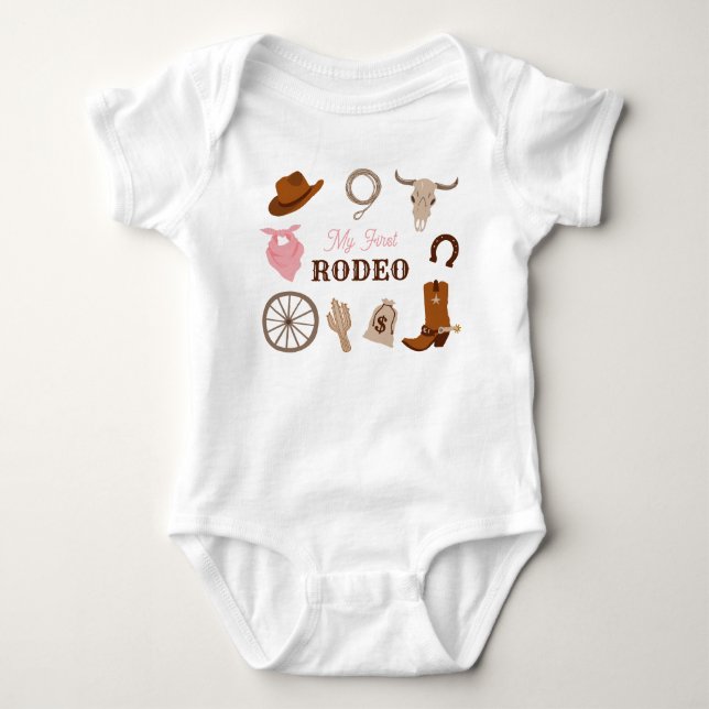 Min första Westerna Rodeo Cowgirl Första Birthday  T Shirt (Framsida)
