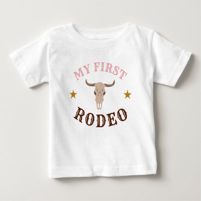 Min första Westerna Rodeo Cowgirl Första Birthday  T Shirt (Framsida)