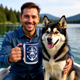 Min Förste Styrmann Har Päls Husky Hund Båttur Fis Mugg