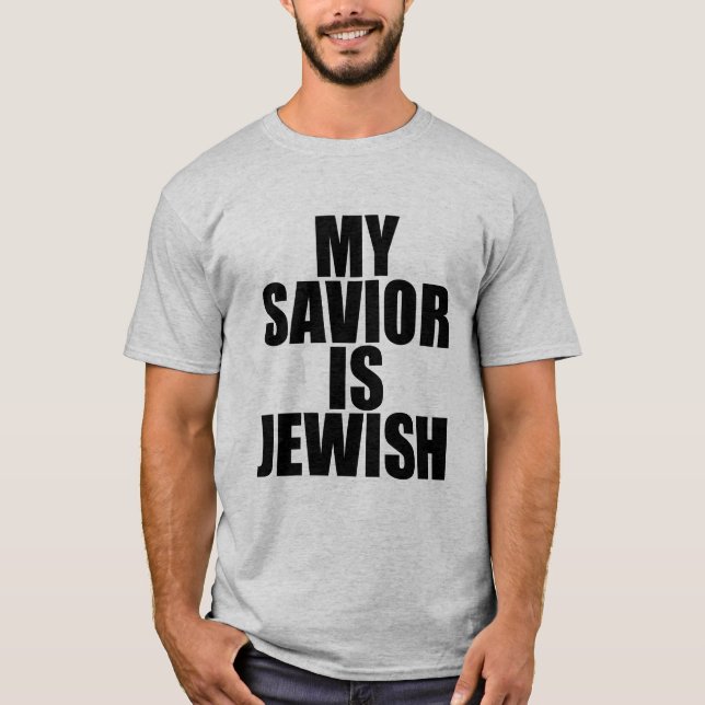 Min frälsare är judisk (svart text) t shirt (Framsida)