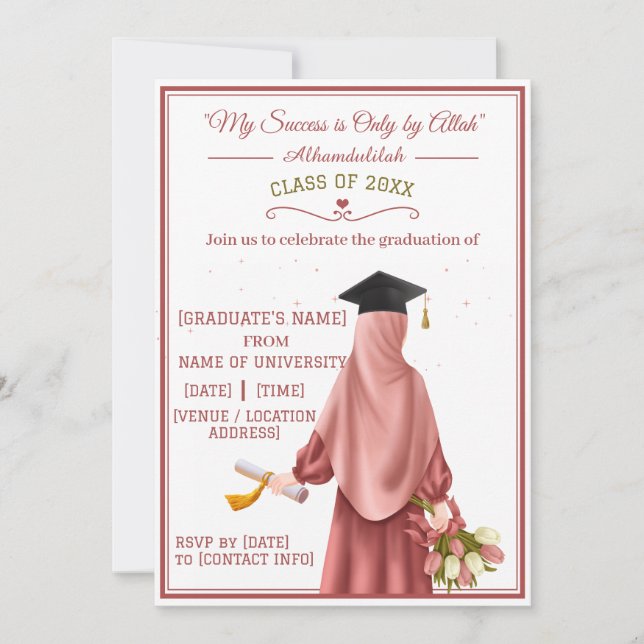 "Min framgång är endast genom Allah" Graduerande f Inbjudningar (Framsida)