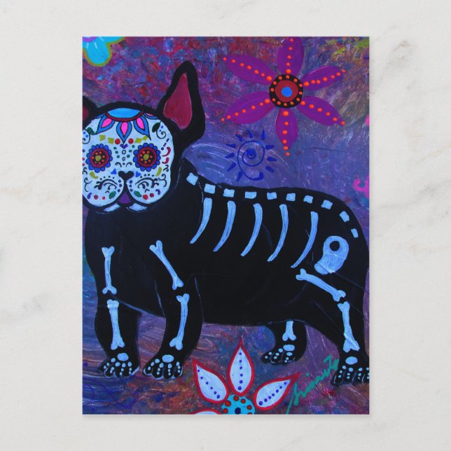 Min Fransk Bulldog Dia de los Muertos Vykort (Framsida)