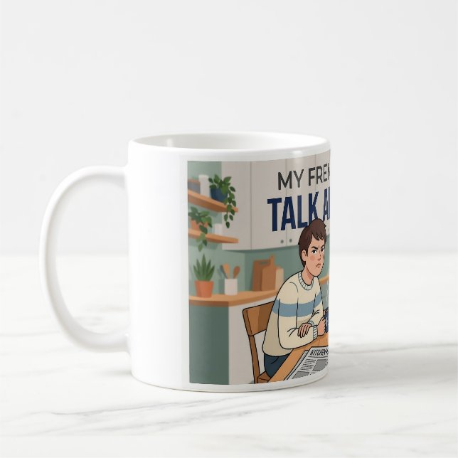 Min franska vänner och jag pratar om dig Roligt hu Kaffemugg (Vänster)