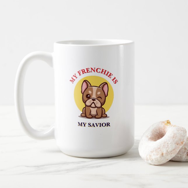 Min franske är min räddare söt fransk bulldogg mem kaffemugg (Med munk)
