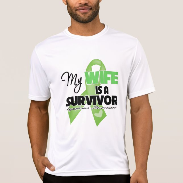Min fru är en överlevande - lymfkörtelcancer t-shirt (Framsida)