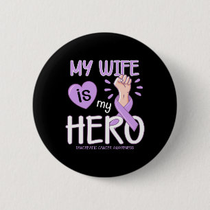 Min fru är min hjälte Pancreatic Cancer Awareness Knapp