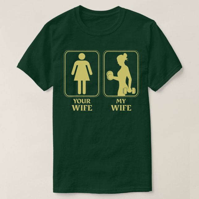 Min fru din fru väger kvinnor i gymmet t shirt (Design framsida)