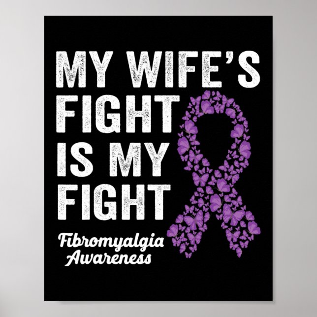 Min fru kämpar mot min Lila Fibromyalgia Aw Poster (Framsidan)