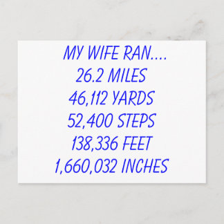 Min fru Ran 26,2 miles Vykort