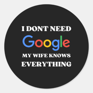 Min fru vet allt design för manlig brudgum runt klistermärke