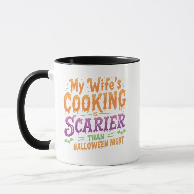 Min frus matlagning är Scarier än Halloween Funny Mugg (Vänster)