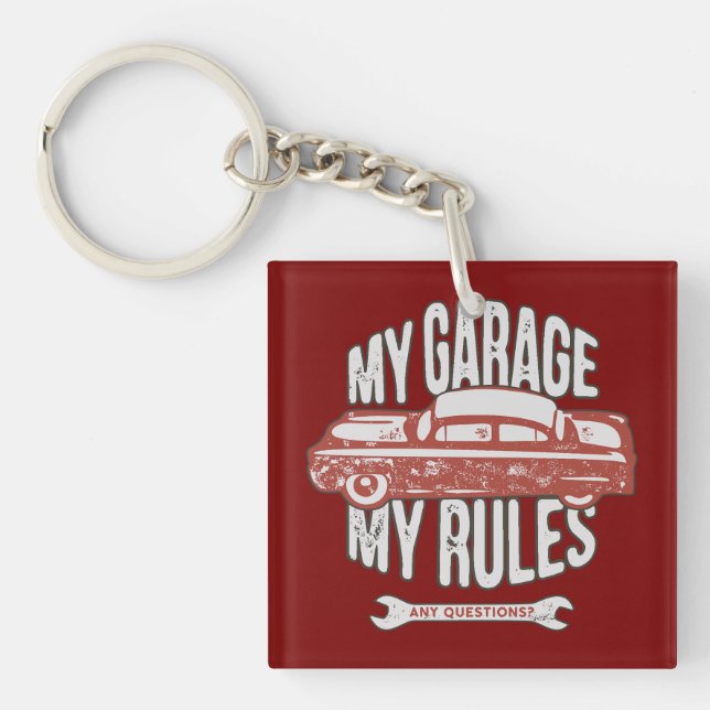 Min garage klassiska röda bil retro mekaniker (Framsidan)