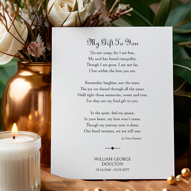 Min gåva till dig Funeral Dikt Memorial Poster (Funeral Poem for memorial service decor and keepsake by Darling & May)