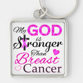 Min GOD är starkare än bröstcancer Fyrkantig Silverfärgad Nyckelring