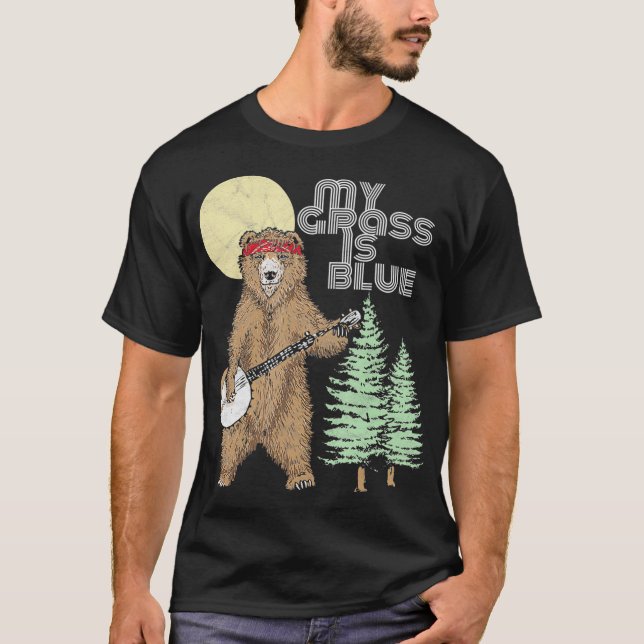 Min gräs är blå Banjo Bear Mountains Funny T Shirt (Framsida)