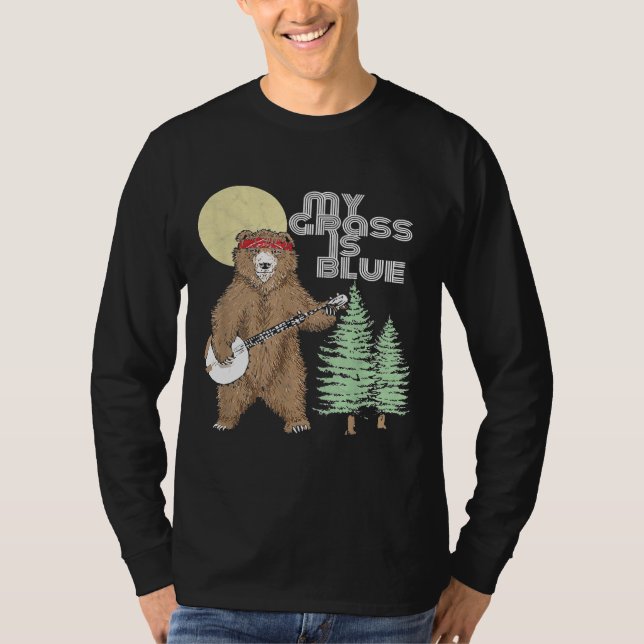 Min gräs är Blue Banjo Bear Hippie Grizzly2 T Shirt (Framsida)