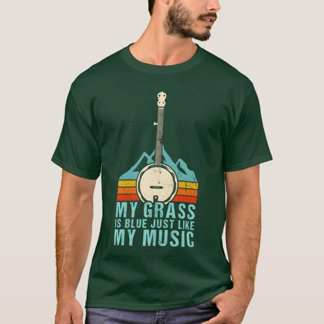 Min grus är blå som min musik Bluegräs Banjo ret T Shirt (Framsida)