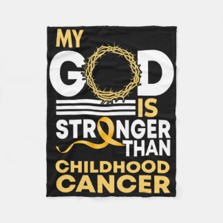 Min Gud är starkare än barncancern Guld Ribb Fleecefilt