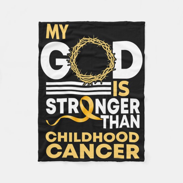 Min Gud är starkare än barncancern Guld Ribb Fleecefilt (Framsidan)