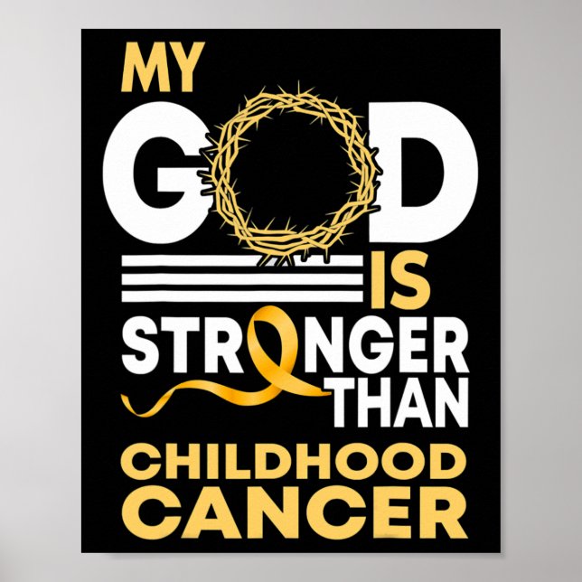 Min Gud är starkare än barncancern Guld Ribb Poster (Framsidan)