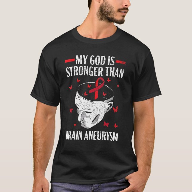 Min Gud är starkare än Brain Aneurysm Aneurysm Aw T Shirt (Framsida)