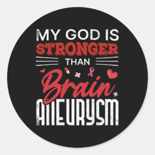 Min Gud är starkare än Brain Aneurysm Awareness G Runt Klistermärke