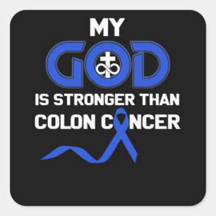 Min Gud är starkare än Colon Cancer Fyrkantigt Klistermärke