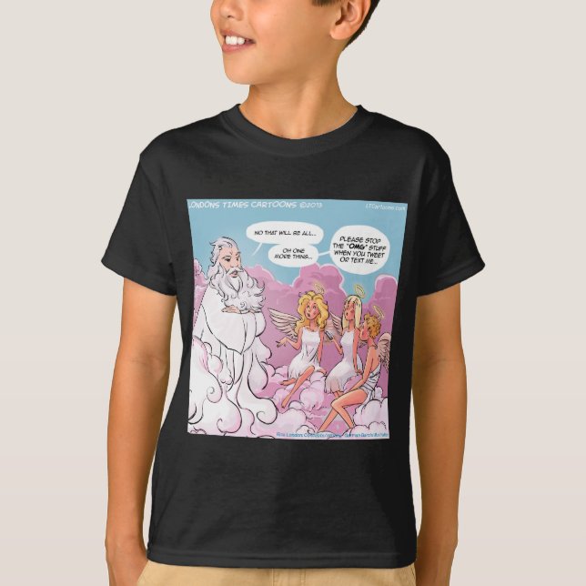 Min Gud (OMG) Änglar Text Roligt T Shirt (Framsida)